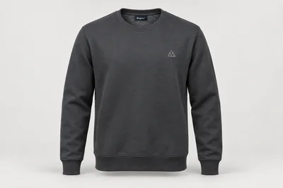Corporate Knitwear — Unisex graphite cotton loopback sweatshirt with ribbed trim and a subtle silver chest embroidery concept.. product front. Illustrative catalogue concept.