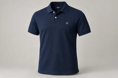 Navy corporate polo with a sample embroidered chest motif
