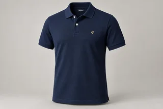 Corporate Polo Shirts — Navy short-sleeve pique polo with tonal rib collar and two-button placket. product front. Illustrative catalogue concept.