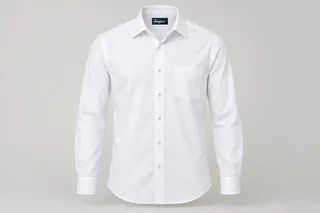 Corporate Shirts — Crisp white cotton poplin men's long-sleeve shirt, spread collar, barrel cuffs, regular tailored fit and wearer-left patch pocket. product front. Illustrative catalogue concept.