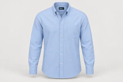 Corporate Shirts — Sky-blue Oxford men's long-sleeve shirt, button-down collar, classic regular fit, neat chest pocket. product front. Illustrative catalogue concept.