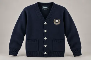 Full-Sleeve School Cardigans — Navy V-neck cardigan. product. Illustrative catalogue concept.