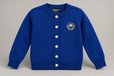 Full-Sleeve School Cardigans — Royal blue cardigan. product. Illustrative catalogue concept.