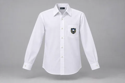 Full-Sleeve School Shirts — White classic. front product photograph. Illustrative catalogue concept.