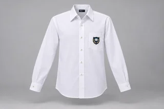 Full-Sleeve School Shirts — White classic. front product photograph. Illustrative catalogue concept.