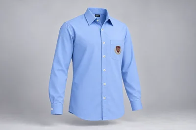 Full-Sleeve School Shirts — Sky-blue classic. front three-quarter product photograph. Illustrative catalogue concept.