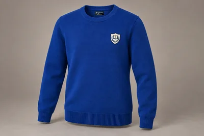 Full-Sleeve School Sweaters — Royal blue crew neck. product. Illustrative catalogue concept.