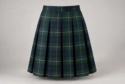 School Skirts — Green tartan. front product photograph. Illustrative catalogue concept.