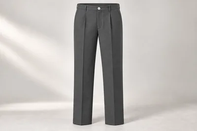 School Trousers — Charcoal school trousers with single front pleats. product front. Illustrative catalogue concept.