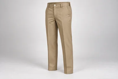 School Trousers — Khaki straight-leg school trousers. product front. Illustrative catalogue concept.