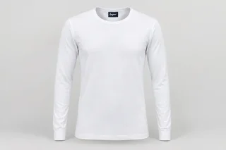 Underscrub Tops — Unisex white fitted crew-neck long-sleeve cotton-knit underscrub top with clean cuffs. product front. Illustrative catalogue concept.