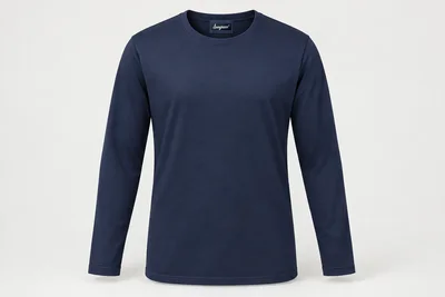 Underscrub Tops — Unisex navy crew-neck long-sleeve smooth jersey underscrub top. product front. Illustrative catalogue concept.