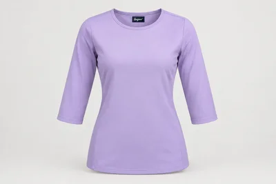 Underscrub Tops — Women’s lilac three-quarter-sleeve crew-neck underscrub top. product front. Illustrative catalogue concept.