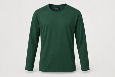 Underscrub Tops — Unisex forest-green long-sleeve crew-neck underscrub top. product front. Illustrative catalogue concept.