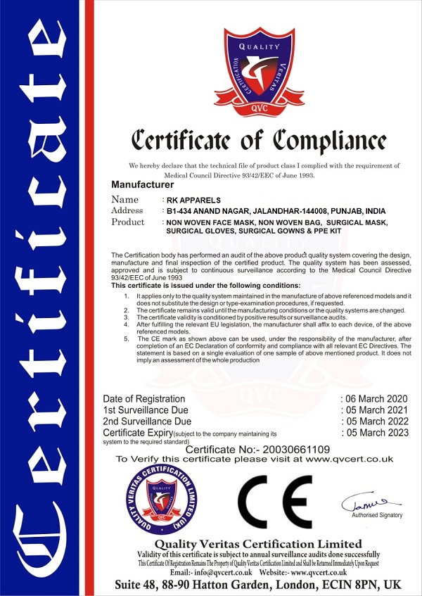 India`s Largest Uniforms Manufacturer | Sungrace Uniforms CE-1 Certifications  